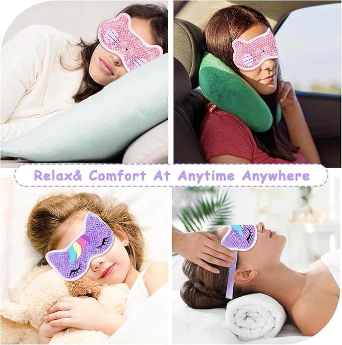 2PCS Adorable Cooling Eye Mask Gel Eye Mask, Reusable Hot Cold Therapy Cold Eye mask for Post Surgery, Puffiness, Dark Circles, Eye Bags, Dry Eyes, Migraines with Soft Plush Backing