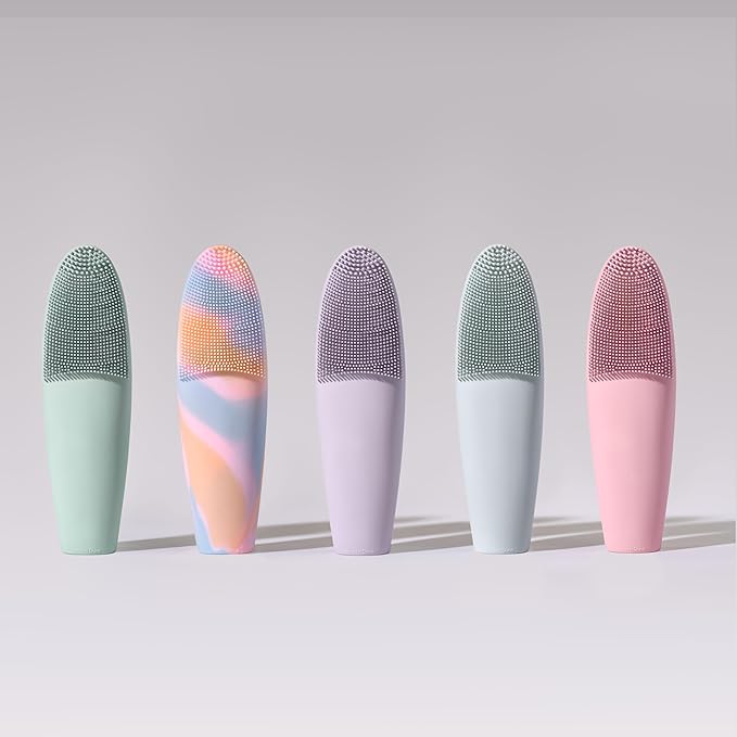 LOLLIPOP Dual-Sided Facial Cleansing Brush | Handle Size Silicone Face Exfoliator and Soft Fiber Cleanser | Manual Face Scrubber for Pores, Makeup Removal, Blackhead and Skincare Routine, Bubblegum