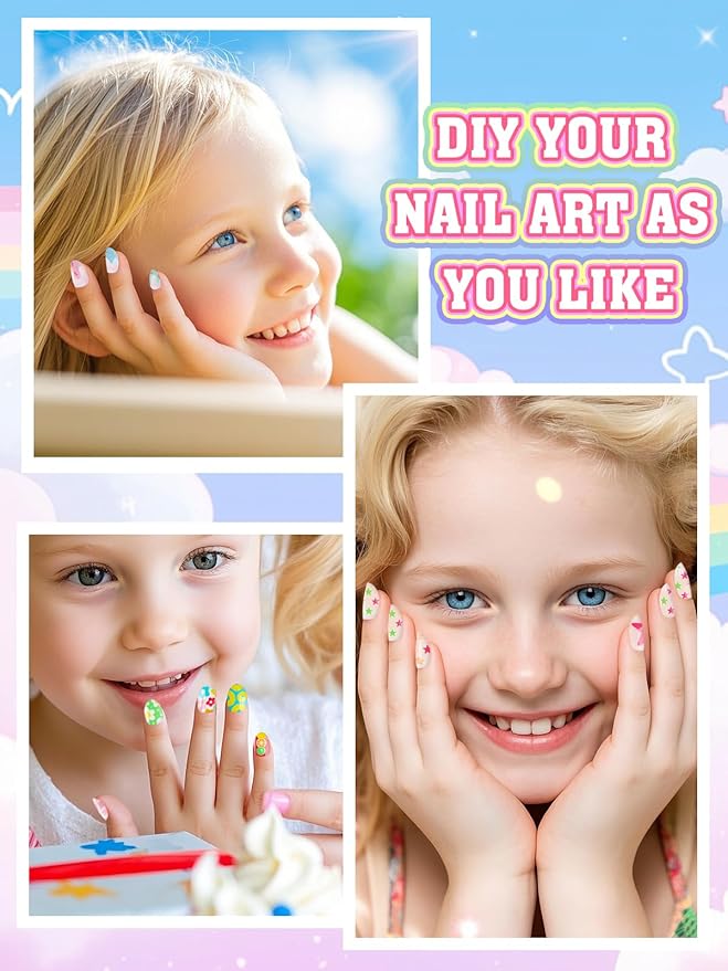 72 Pieces Press on Nails for Kids, EBANKU 3 Pack Kid Fake Nail Kit Lemon Star Press on Nails for Girls 7-12 Years with Jelly Nail Adhesives