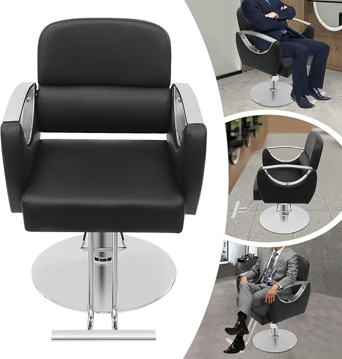 Barber Chair Salon Chair for Hair Stylist Adjustable Hydraulic Styling Chair with 360 Degrees Rolling Swivel for Salon Barbershop Tattoo Shampoo Beauty Equipment, Black