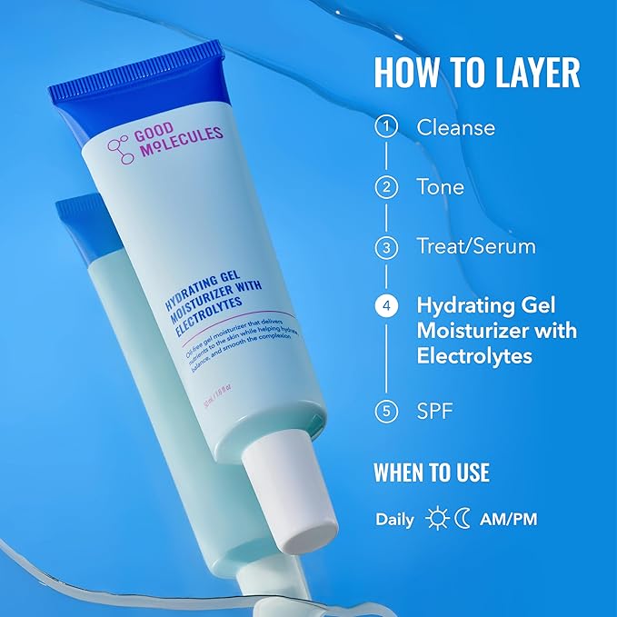 Good Molecules Hydrating Gel Moisturizer – Lightweight Water-Based Gel, Fast-Absorbing Oil-Free Moisturizer for Oily & Combination Skin with Hydrating Electrolytes, Fragrance-Free Face Care