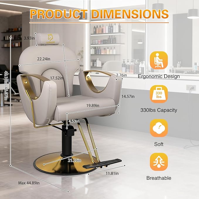 Barber Chair Salon Chair Hydraulic Reclining Barber Chairs 360 Degrees Rolling Swivel Hair Styling Chair Cutting Chairs Salon Shampoo Equipmen - Grey