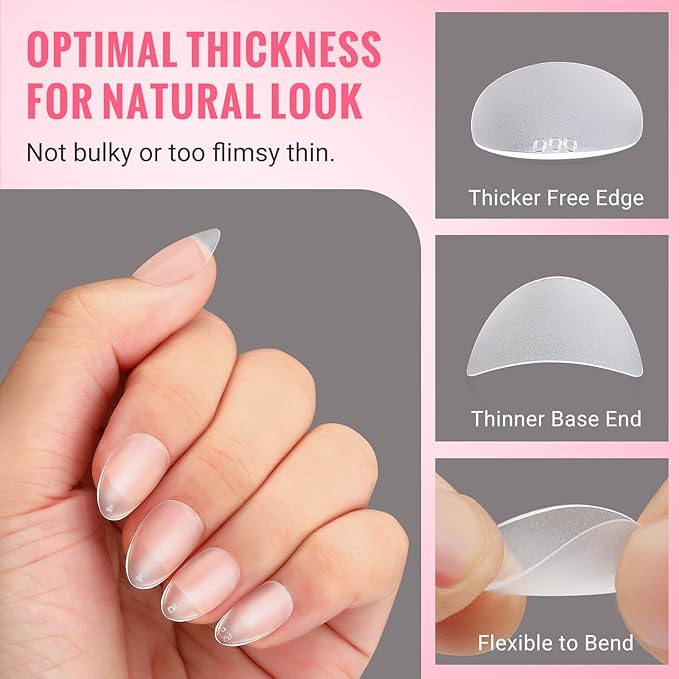 Extra Short Wide Fit Almond Nail Tips for Short Wider Nail Beds,SINOKAME Full Matte No File XS Almond Gel Press On Nails Clear,Paintable Fake Nails Durable 15 Sizes 300 Pcs