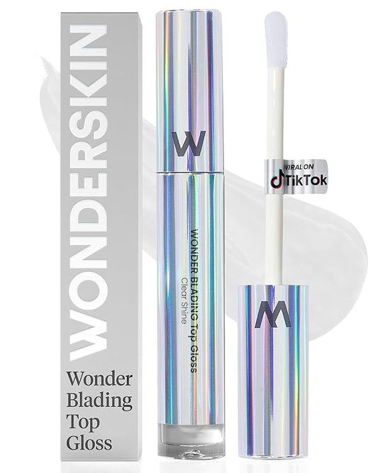 Wonderskin Lip Gloss Blading Top Gloss, Clear Glitter Lip Gloss, Hydrating and High Shine Finish Lip Makeup (Clear Shine)