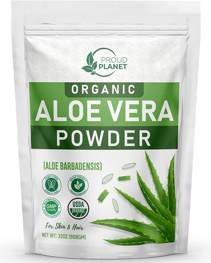 Organic Aloe Vera Powder for Hair & Face (2 Pounds) | Aloe Barbadensis | AloeVera Extract USDA Certified by Proud Planet