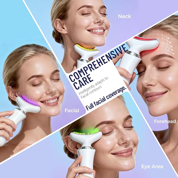 2025 New 7 in 1 Face Massager Tool, Red Light Therapy for Face and Neck, Portable Face Lift Device, Neck Massager for Double Chin Reducer