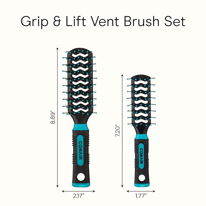 Conair Grip & Lift Vent Hairbrush 2PK, Full-Size and Mid-Size Brush Set, Nylon Bristle Hairbrushes for Blowout Styling, Value Pack