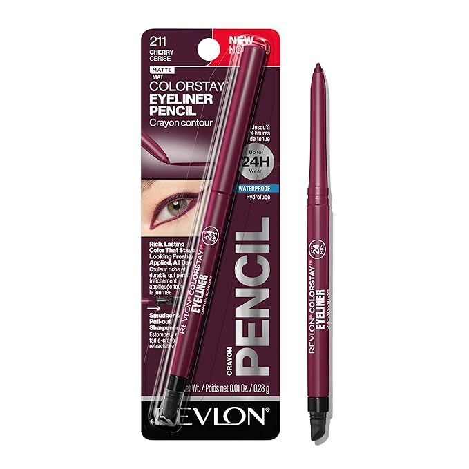 REVLON ColorStay Pencil Waterproof Eyeliner, Smudge-Proof, Eye Makeup with Built-In Sharpener, Stocking Stuffer for Women, 211 Cherry, 0.01 oz