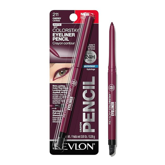 REVLON ColorStay Pencil Waterproof Eyeliner, Smudge-Proof, Eye Makeup with Built-In Sharpener, Stocking Stuffer for Women, 211 Cherry, 0.01 oz
