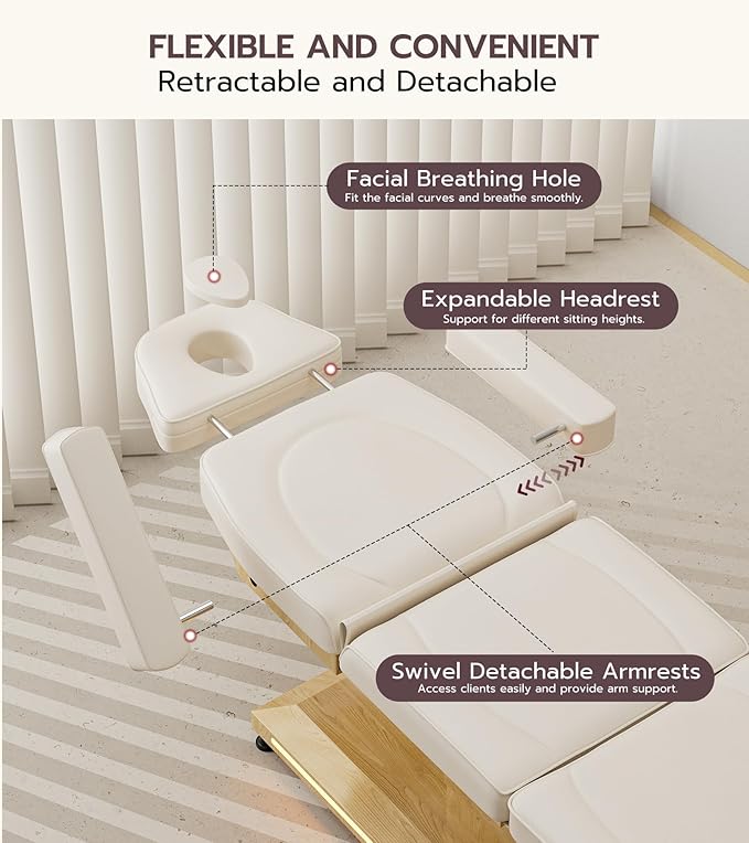 OKAKOPA Fully Electric Massage Table for Esthetician, Professional Treatment Table Facial Bed Used in Spa Beauty Salon, Tattoo Aesthetic Chair, Off-White