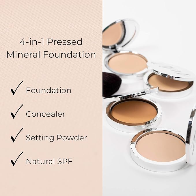 4-in-1 Pressed Foundation Powder with Natural SPF, Concealer & Finishing for Medium to Full Coverage Foundation, Mineral-Based (Taylor, .35 oz)