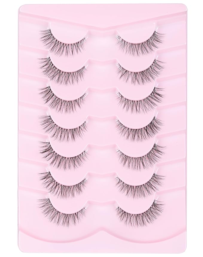 Natural Cat Eye Lashes Natural Eyelashes Wispy Mink Lashes Short Fake Lashes Clear Band Eye Lashes Pack 7 Pairs Small Demi Wispies Eyelashes