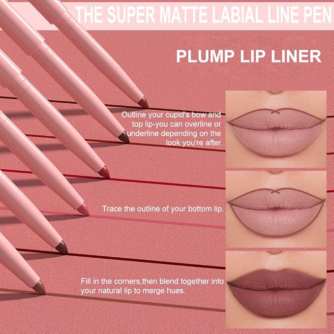 Kaely Matte Velvet Lip Liner Pencils Retractable for Shaping & Sculpting Lips, Dust Red Lip Pencils for Women Long Lasting Waterproof Rich Lip Colors Liner Crayon Lipstick delineador de labios 01