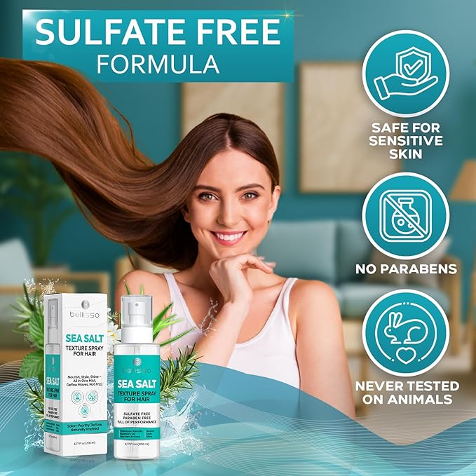 Sea Salt Spray - Dry Hair Texture for Women and Men - Products for Volume for Fine, Wavy and Curly Hair - Thickening, Texturizing and Light Volumizing Effect - Alcohol Free Formula - Travel Size