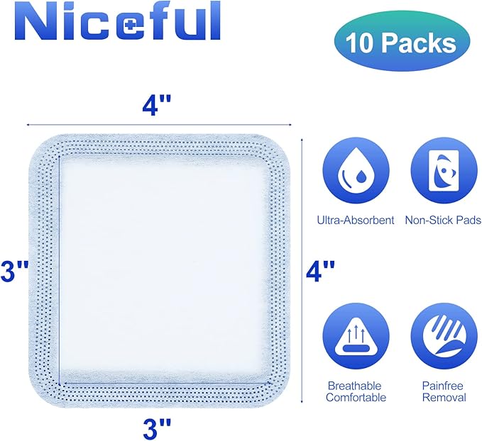 10 Count Super Absorbent Dressing Pads 4"x 4" - Non Stick Gauze Pads for Wound Care, Wound Bandages for Pressure Ulcers, Bedsores & Exudate Management