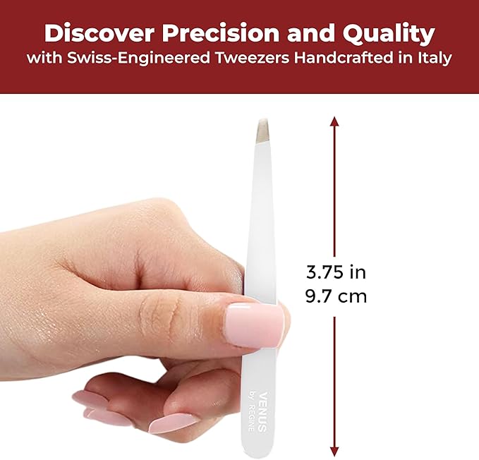 Venus by Regine Slant Tweezers - Handmade Precision Tool for Women & Men, 25-Degree Angle for Shaping Eyebrows & Grooming Facial Contours, Suitable for Eyebrow & Facial Hair Removal (White)
