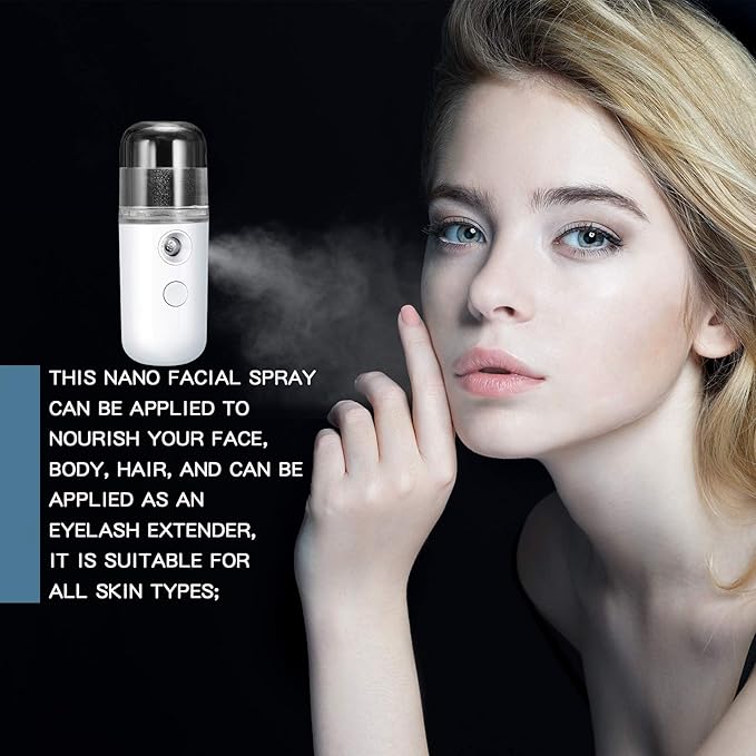 Honoson 2 Nano Facial Mister Sprayer Portable Face Nano Mister for Eyelash Extensions USB Rechargeable 1 oz Handy Skin Care Machine for Face Hydrating, Daily Makeup(White)