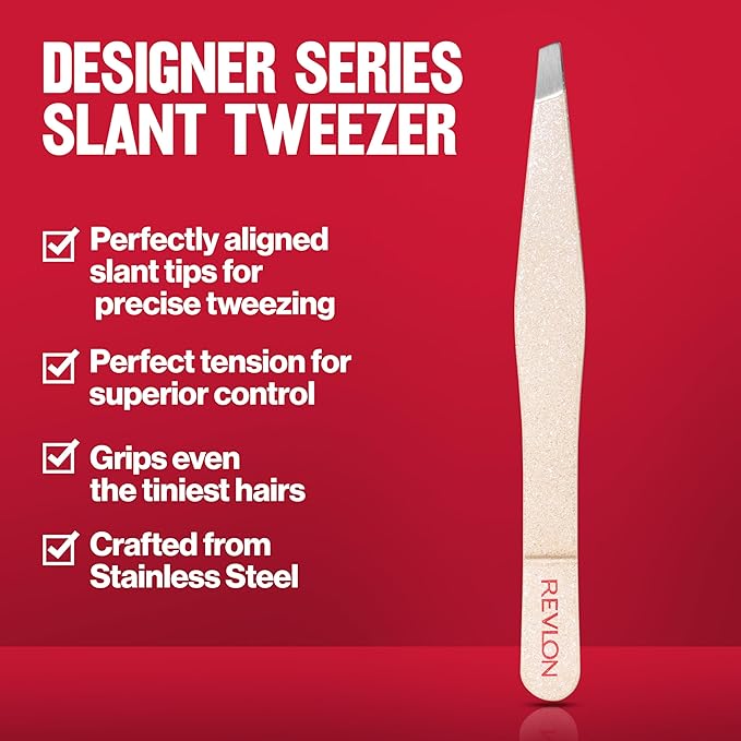Revlon Designer Series Slant Tweezer, High Precision, Made With Long Lasting Stainless Steel, 1 Count