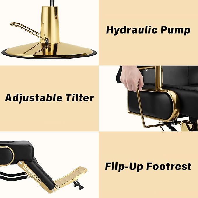 Barber Chair Professional Reclining Salon Chair for Hair Stylist Heavy Duty Hydraulic 360 Degree Swivel, Height Adjustable Spa Beauty Equipment for Barbershop