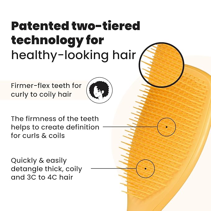 Tangle Teezer Ultimate Detangler Curly Hair Brush, Dry & Wet Hairbrush, Reduces Frizz & Breakage, for Curly to Coily, 3C to 4C Hair Types, Large, Yellow Daffodil