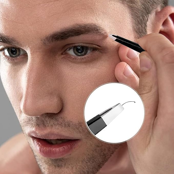 Professional Tweezers Set with Leather Case for Eyebrows, 3 Piece Black Precision Tweezers, Burgundy Storage Pouch