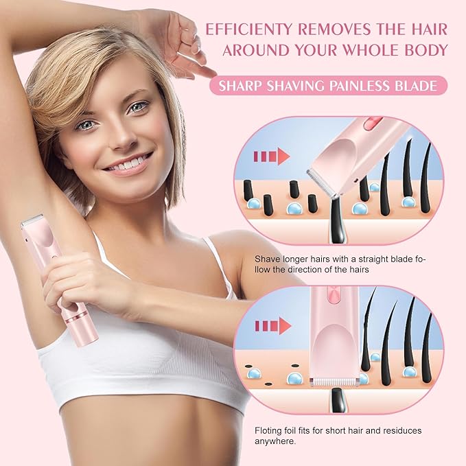 Bikini Trimmer for Women,Dermave Bikini Shaver,2-in-1 Electric Razors for Women(Pale Pink)