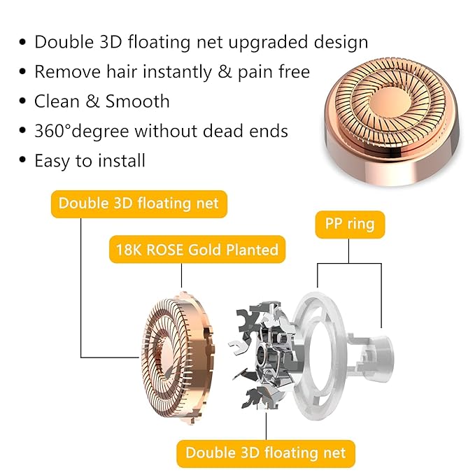 Facial Hair Remover Replacement Heads: Compatible with Finishing Touch Flawless Facial Hair Removal Tool for Women As Seen On TV 18K Gold-Plated Rose Gold (Generation 2 Double Halo)