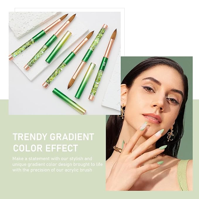 Acrylic Nail Brush Size #14, KEMEISI 100% Pure Kolinsky Nail Art Brushes Sturdy Handle Oval Shaped Acrylic Powder Nail Design Tools for Professional Manicure DIY Home Salon (Green)