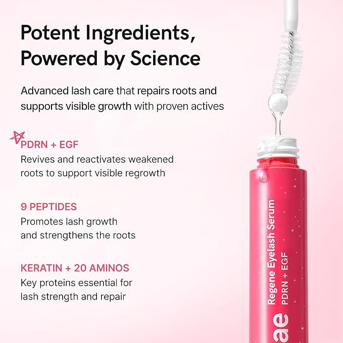 Lash Serum for Damaged, Thin or Extension-Weakened Lashes | Eyelash & Brow Growth Serum with PDRN, EGF, 20 Amino Acids & 9 Peptides | Gentle Korean Formula, Prostaglandin-Free (0.3fl oz)