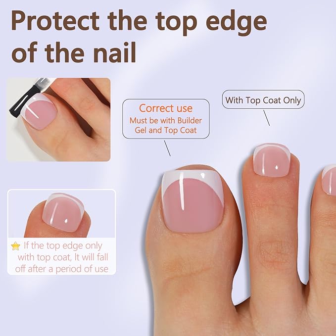 Misssix Press On Toe nails Short, 150Pcs Pink French Toe Nail Tips, Square Soft Gel Fake Toe Nail Tips Extensions for Women Nail Art DIY 15 Sizes