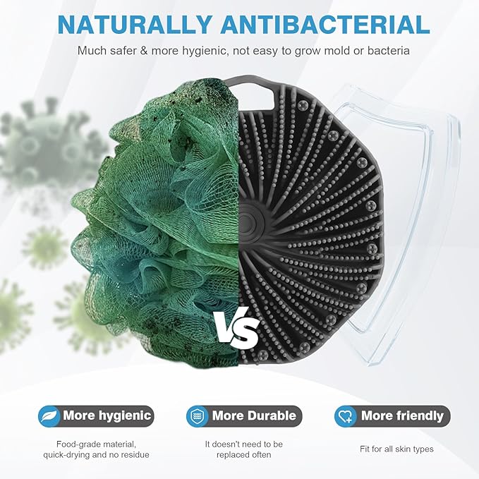 2Pcs Silicone Body Scrubber,Exfoliating Body Scrubbers for use in Shower,Silicone Body Brush for Showering and Anti-Slippery Handles for All Skin Types,Eco Friendly Shower Scrubber for Body (Black)