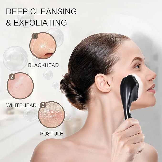 Silicone Face Scrubber Exfoliating Brush 2 Pack for Men, Beomeen Manual Handheld Facial Cleansing Brush Blackhead Scrubber, Soft Bristles Waterproof for Face Skincare, Black
