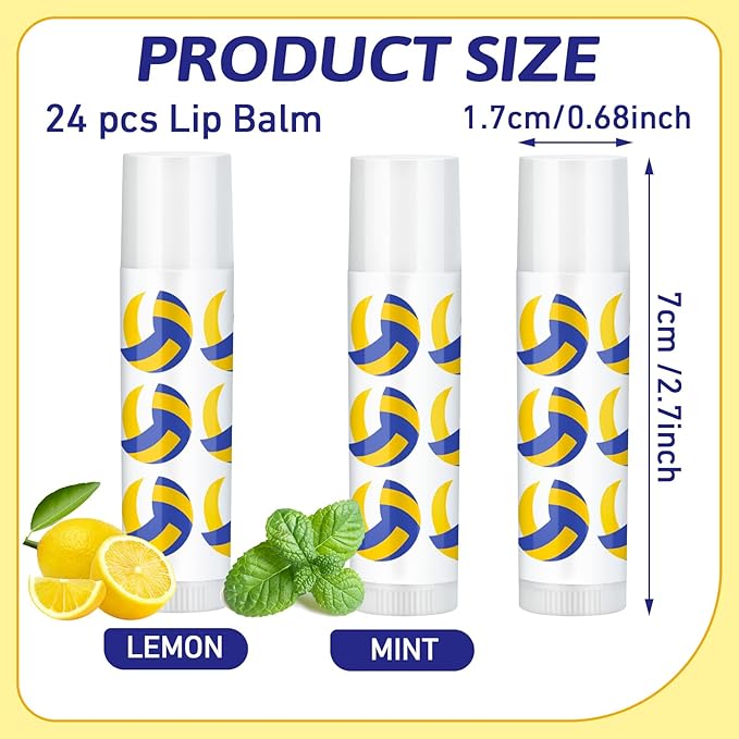 24 Pcs Volleyball Lip Balm Volleyball (Blue,white,yellow)