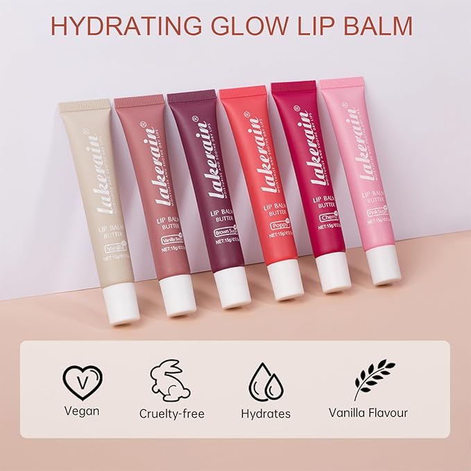 Lip Glowy Balm Butter Lip Balm Plumps Moisturizing Hydrating Lip Mask Repair Moisturizer Lips Care Lip Treatment for Dry Cracked Lip, Glossy Finish, Vegan Tinted Lip Balm Chapstick (#6 Pink Sugar)