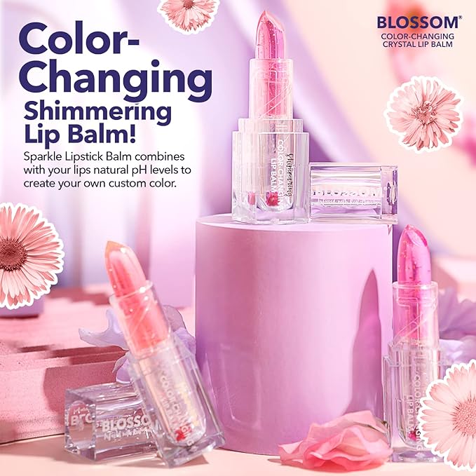 Blossom Moisturizing Color Changing Shimmering Lip Balm Sparkle Lip Stain Tint, Infused with Real Flowers, 3g, Blush