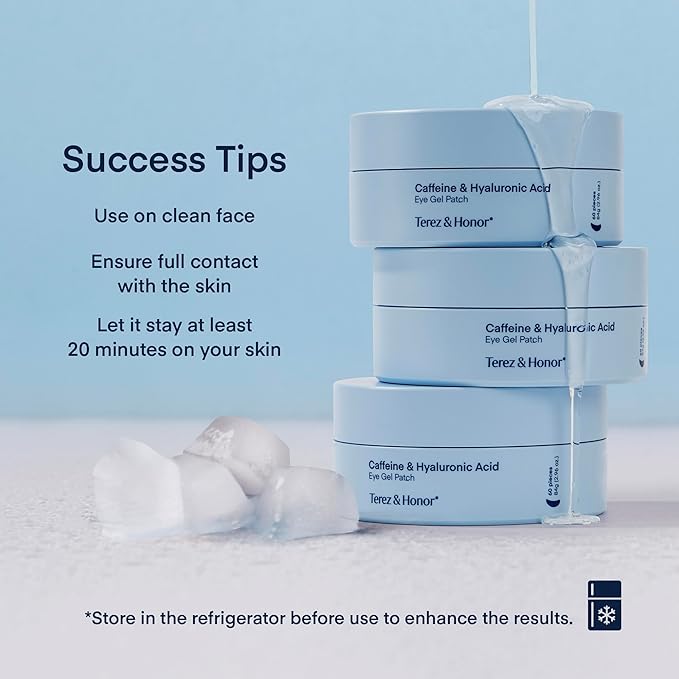 TEREZ & HONOR Under Eye Patches for Dark Circles - 60 Korean Hydrogel Masks for Puffiness, Bags with Caffeine, Hyaluronic Acid, Niacinamide - Undereye Brightening, Hydrating, Anti-Wrinkle & Cooling