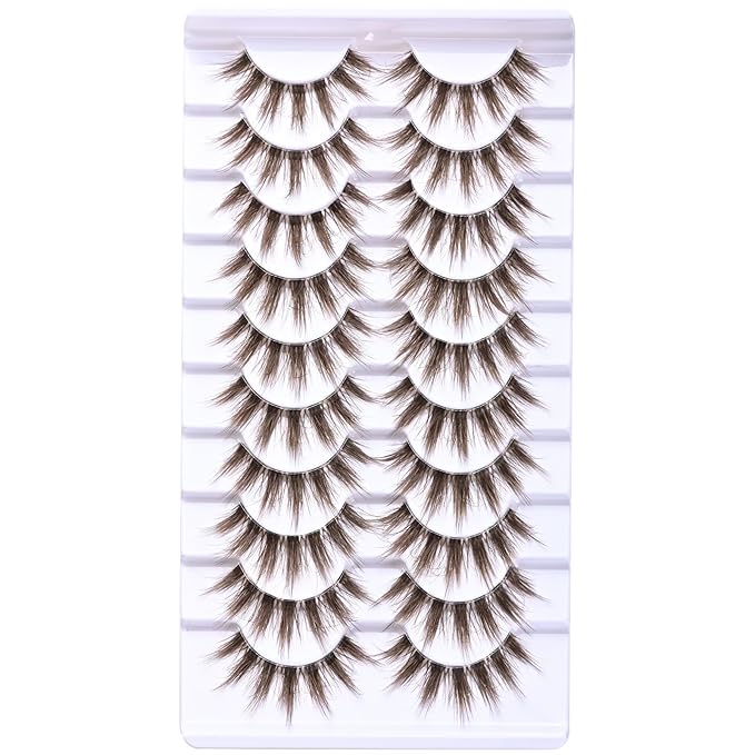 FARRED Brown Lashes False Eyelashes Natural Lashes Short Wispy Mink Eye Lash Fluffy Wispies Eyelash Natural Look 10 Pairs Fake Lashes Pack Volume Lash Strips Pestañas