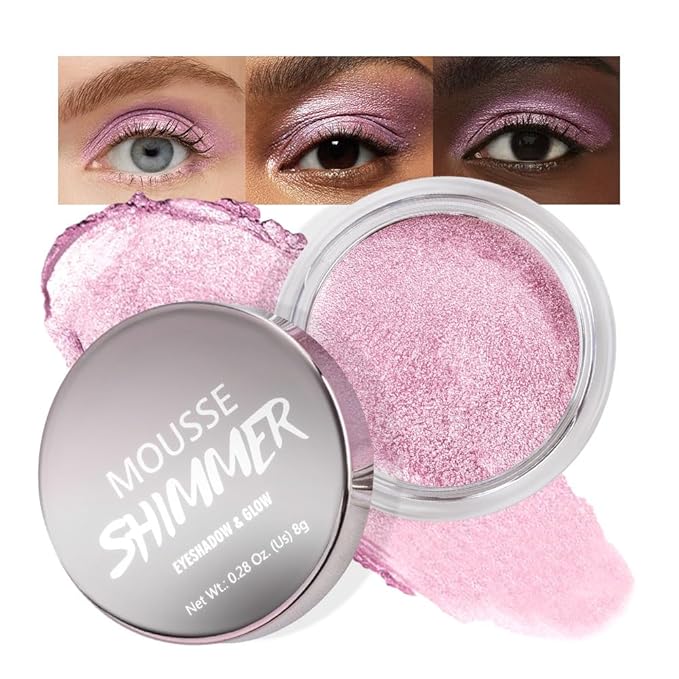 Bright Pink Mousse Single Eyeshadow Palette –Neutral Matte & Shimmer Eyeshadow,Mini Cream Glitter Eye shadow,Long Lasting Highly Pigmented Eye Makeup Compact Travel Siz Eye shadow for Older Women 03#