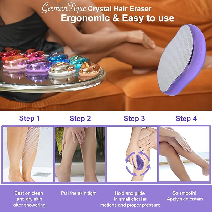 Crystal Hair Eraser,Natural Crystal Hair Remover,Reusable Painless Nano Glass Hair Removal Device Without Shaver,Gentle Crystal Epilator and Exfoliator for Soft Silky Skin(Violet)