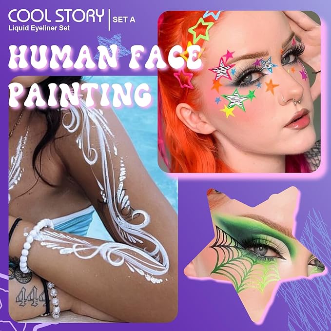 COOL STORY Liquid Eyeliner Waterproof Smudge Proof Eye Liner, 24H Long-Lasting, 0.6ml/0.02 fl.oz (SET-A)