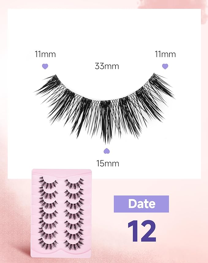 Anime Manga Lashes Natural Look False Eyelashes Wispy Spiky Eyelashes Korean Japanese Asian Cosplay Fake Lashes 7 Pairs Date-12