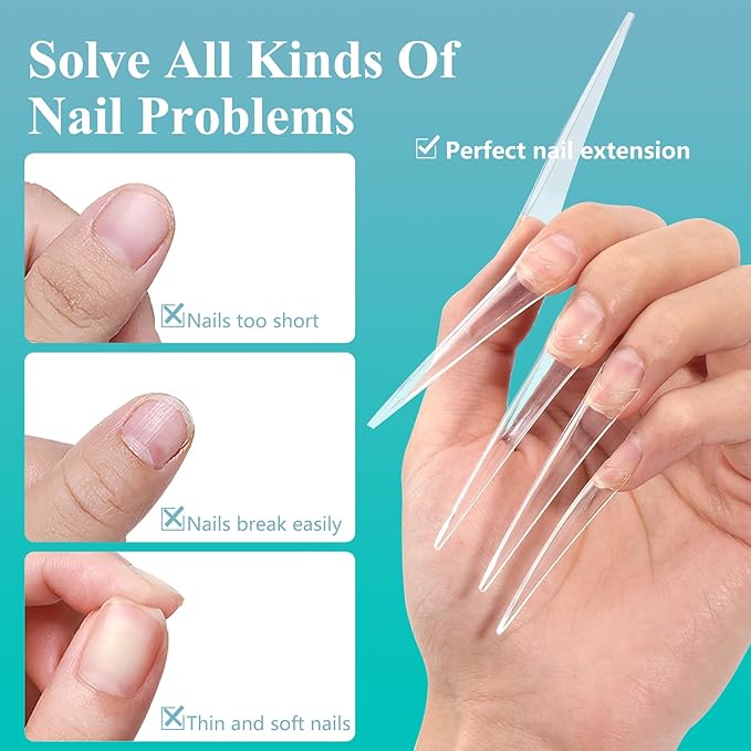 Quaferen 4XL Extra Long Stiletto Nail Tips, 300PCS Clear Nail tips for Acrylic nails Professional, Half Cover Nail Tips Use for Nail Extension Tips, French Nail Tips Tapered Stiletto Nails 12 Sizes