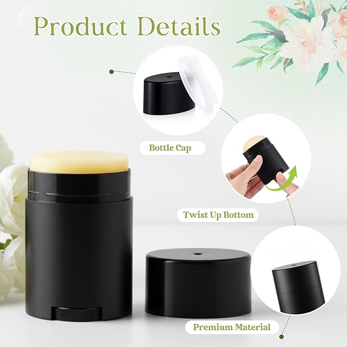 30 Pack 30ml/1oz Empty Deodorant Containers, Bottom Filling, Black Plastic Oval Refillable Deodorant Containers Twist up Oval Lip Balm Tube for DIY Deodorants Lipstick Crayon Lotion