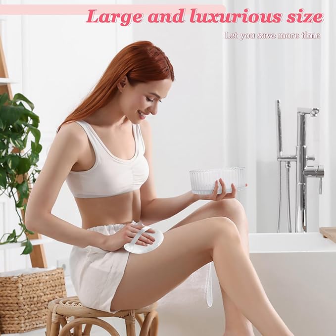 2Pcs Extra Large Body Powder Puff & Luxury 6" Glass Jar Dusting Powder Container with Puff for Women Bath Powder Puffs Perfect for Talcum or Loose Powder (White)