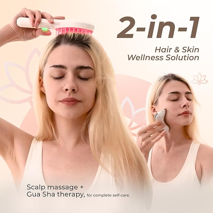 Red Light Scalp Massager & Gua Sha Set | Electric Hair Comb & Face Massager | Warm & Cold Therapy for Relaxation, Skincare & Anti-Aging | Spa Gift for Men & Women