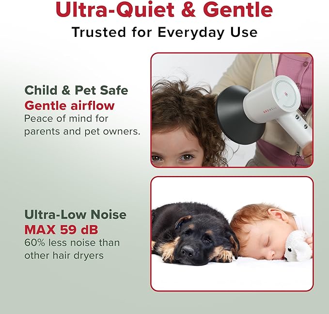 GroWell Ionic Hair Dryer, High-Speed Brushless Motor Professional Blow Dryer for Fast Drying, Low Noise, Lightweight, Compact Hair-Dryer with Diffuser for Curly Hair (4 Pack)