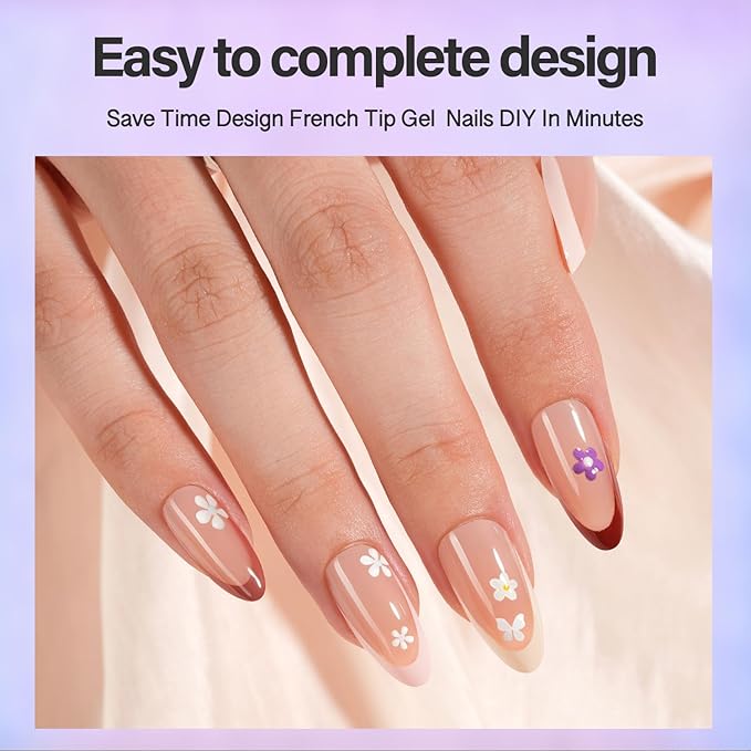 Vansiho French Gel Nails Kit - Medium Almond French Tip Press on Nails Kit, Nail Gel and Nail Lamp for Gift and Nail Art DIY