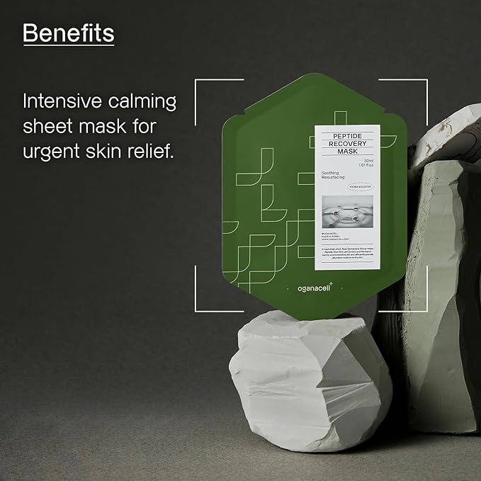 Peptide Recovery Mask with Cica and Rose Water, Calms and Soothes, Antioxidant-Rich Sheet Mask for Sensitive Skin, 7 Count