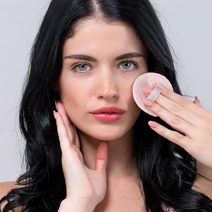 12 Pack 60mm Round Powder Puffs for Foundation Makeup Applicators, Soft Cotton Skin-Friendly Face Powder Sponge Velour Velet Puffs Pads for Cream Cosmetics- Pink