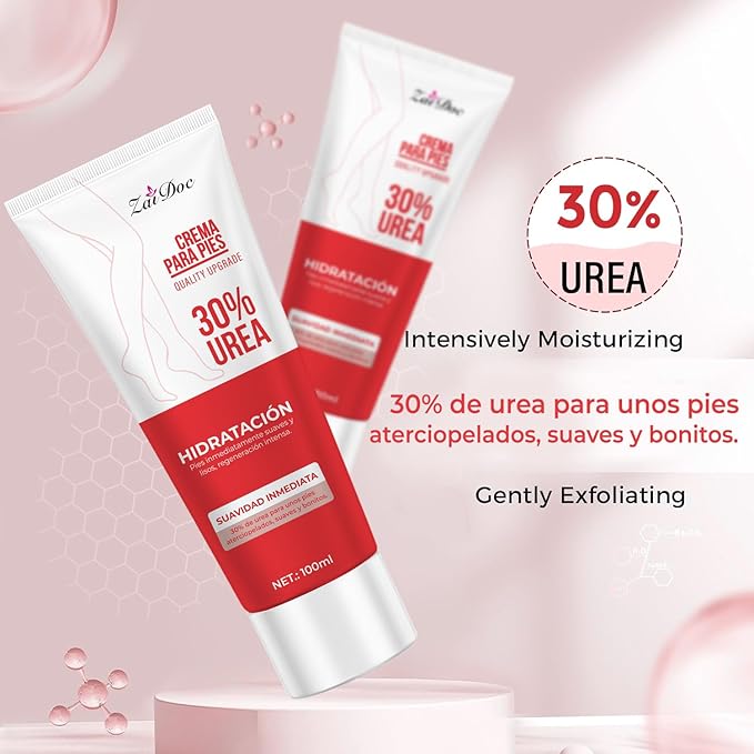 Urea Cream 30 Percent for Feet 3.38 oz, Foot Cream and Hand Cream Maximum Strength with Hyaluronic Acid, Aloe Vera for Deep Moisturizes, Callus Remover